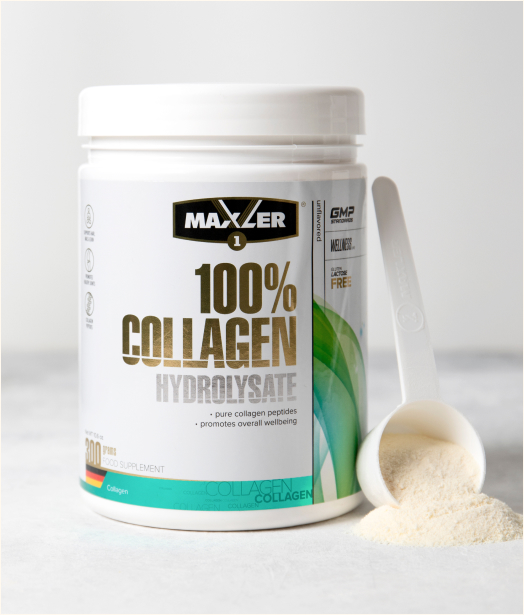 100% Collagen Hydrolysate 300g can and scoop with powder