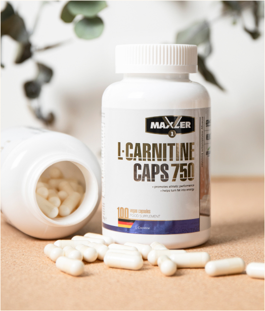 L-Carnitine Caps 750 bottle and capsules