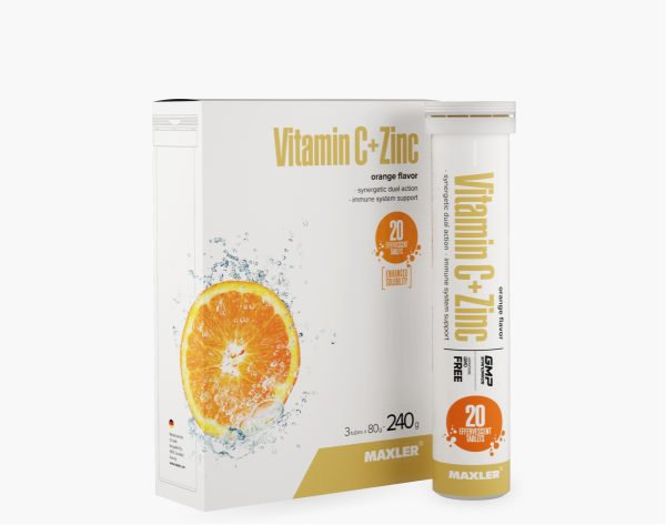 Vitamin C + Zinc Effervescent Tablets box and a tube