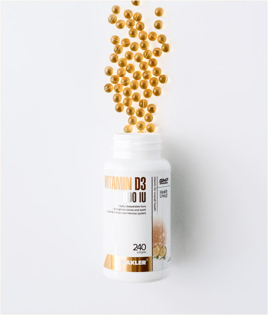 Vitamin D3 600 IU bottle with capsules